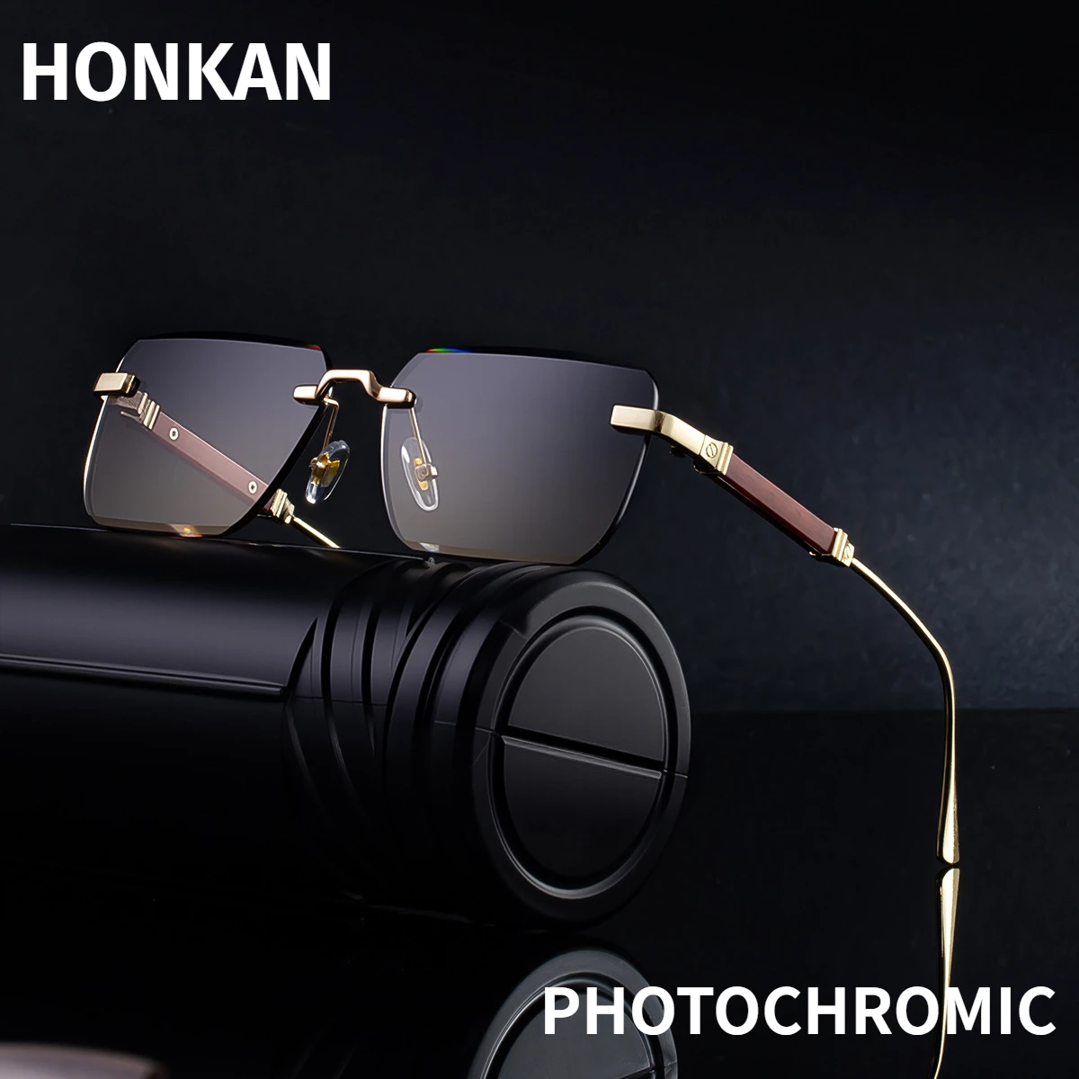 

Fashion Rimless Sunglasses Photochromic Sun Glasses Men Populare Frameless Male Classic Small Square Summer Traveling Shades