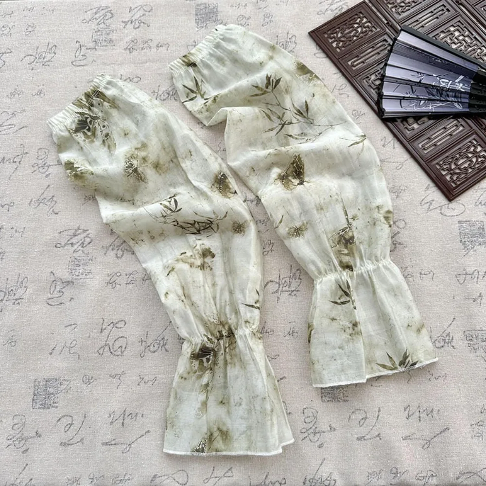 Sottile dolce stile cinese maniche fiore anti-UV chiffon protezione solare copri braccio protezione solare guanti da ciclismo elastici donna
