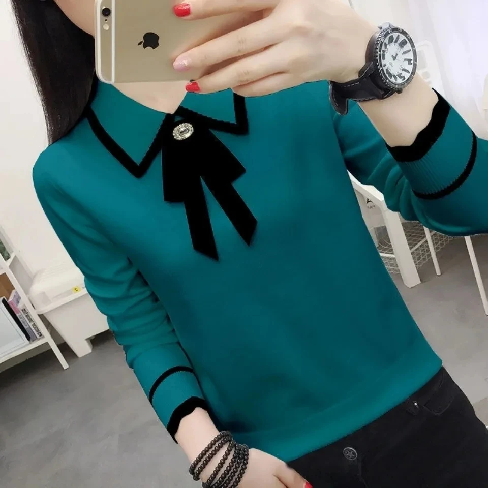 Women\'s Sweater Pullover 2022 Autumn Coat New Fashion Doll Collar Long Sleeve Knit Sweater Female Jumper Tops Bottoming Shirt