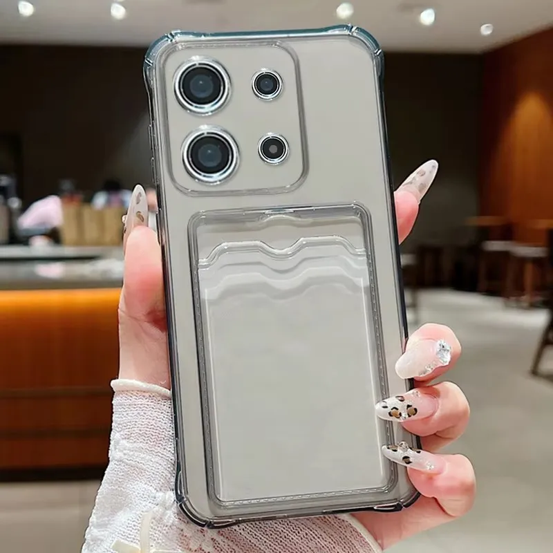 Luxuriöse transparente Kartenfach-Handyhülle für XiaoMi Redmi 13C 14C 15C 4G Note 12 13 14 15 Pro Plus 5G, durchsichtige Wallet-Rückabdeckung – Detail 8