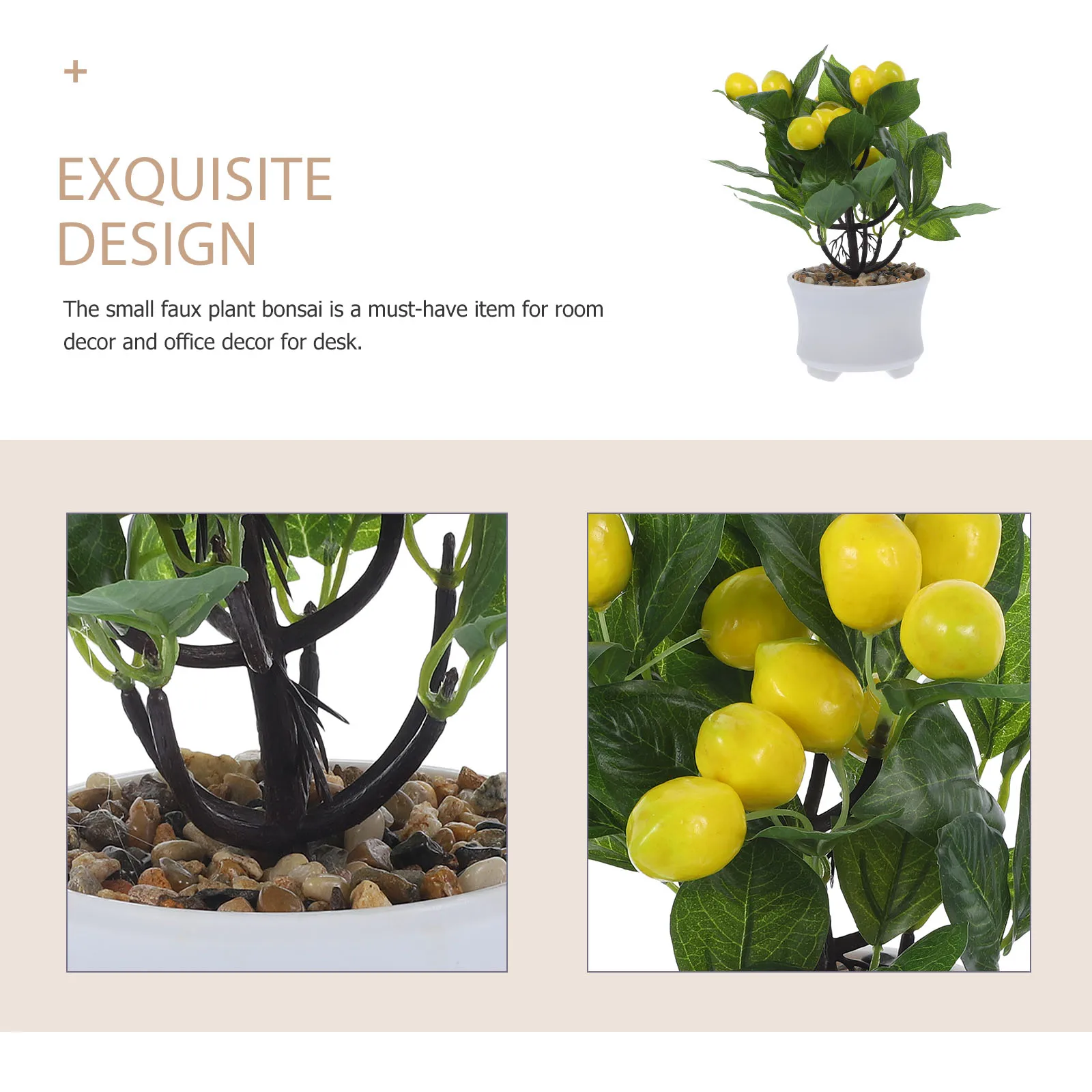 

Artificial Lemon Tree Bonsai Fake Plants Home Office Desk Indoor Potted Plant Ornament Simulated Green Life Freshness Easy