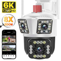 12MP 6K Wifi Camera Three Lens Ai Auto Tracking Waterproof Security CCTV Video Surveillance Camera Police Light Alarm IP Camera