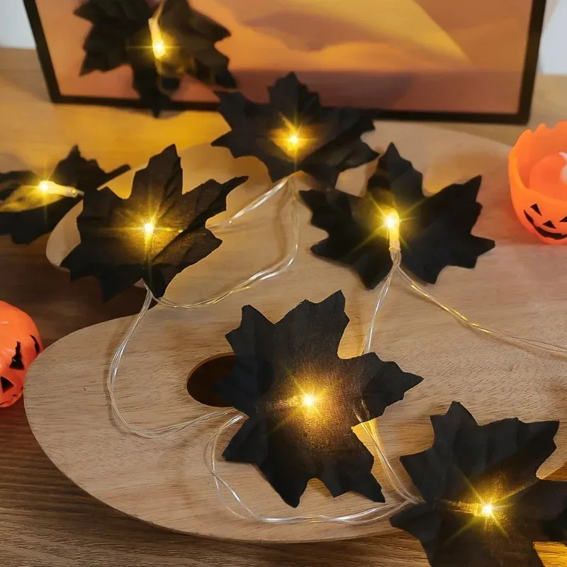 Halloween String Light Artificial Black Maple Leaf LED Fairy String Lamp Garland Carnival Event Party DIY Halloween Decor Props