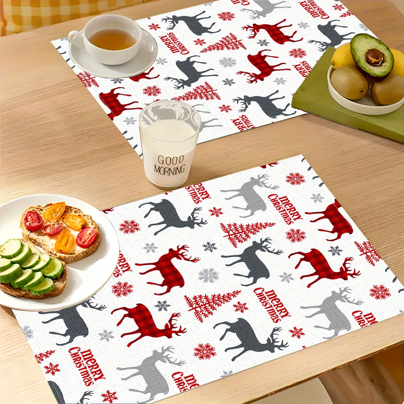 1pcs Christmas Placemats Creative Linen Stain-resistant Oil-resistant Anti-fouling Table Mats Atmosphere Decoration Party