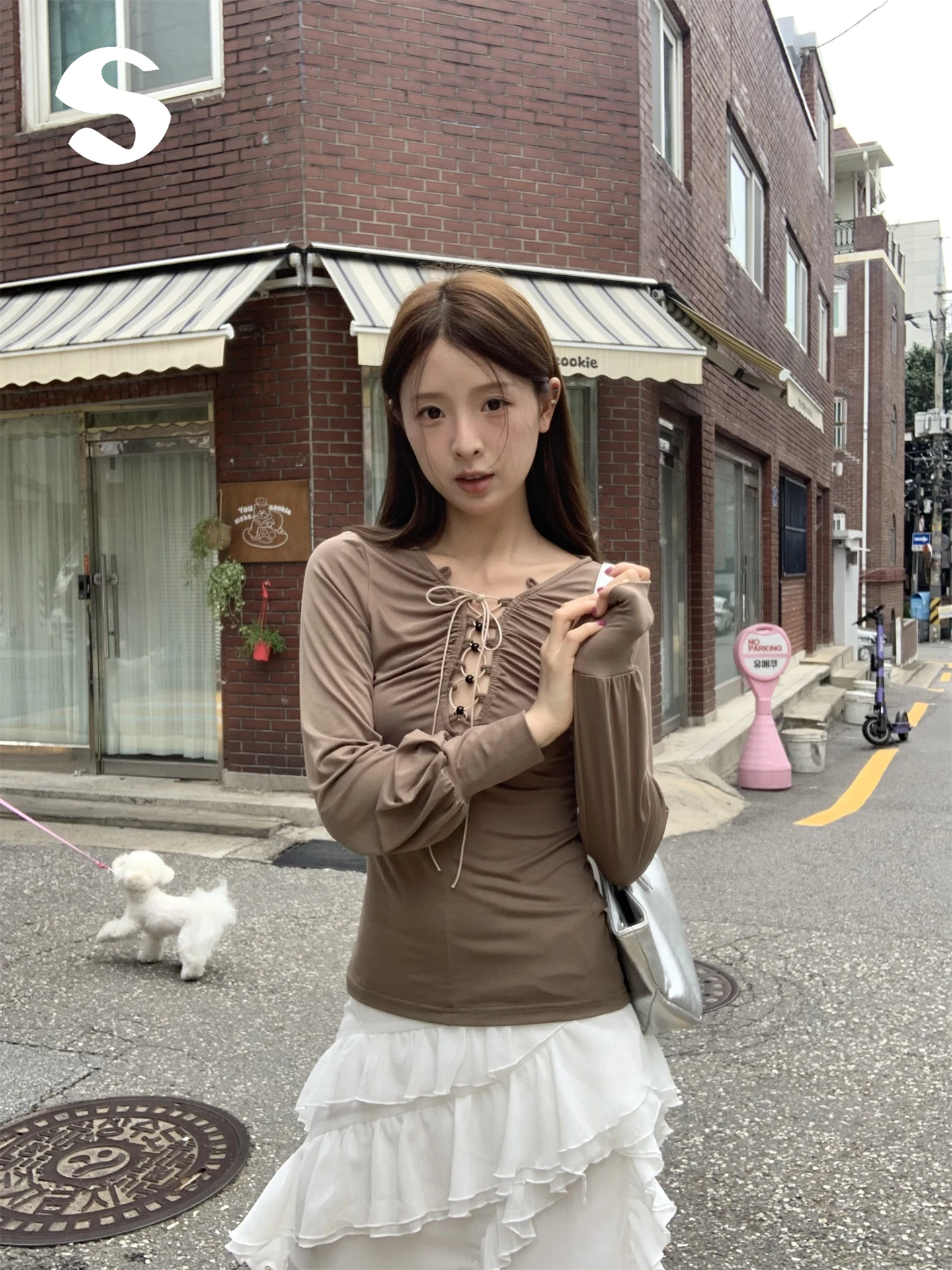 

Adjustable Knot Deep V-ne Fro T-irt Women's Slim Fit Long Sve Casual Sle Summer Top with Pleats Sp at