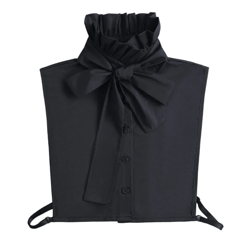 

Ladies Multipurpose Black Removable Collar Inserts Ruffled Bows Tie False Collar Half Shirt for Office or Party Outfit