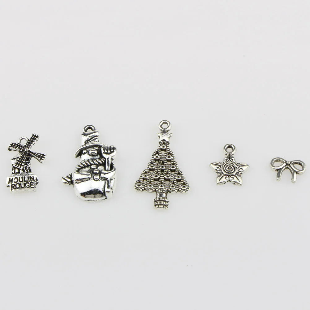 

100Pcs DIY Alloy Pendant Beads Silver Tone Mixed Stone for Necklace Bracelet Earrings Gift Supplies DIY Pendant