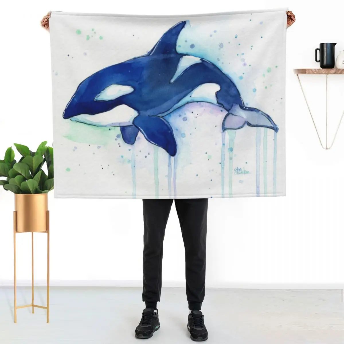 

Killer Whale Orca Watercolor Throw Blanket Lightweight Warm Blanket for Indoor Outdoor Use