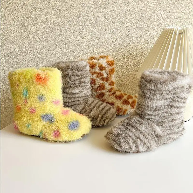 

Kawaii Casual Shoe Fashion Childrens Shoe Korean Style Kids Snow Boots 2025 Cute Plush Lined Warm Girls Mid Calf Boots Winter