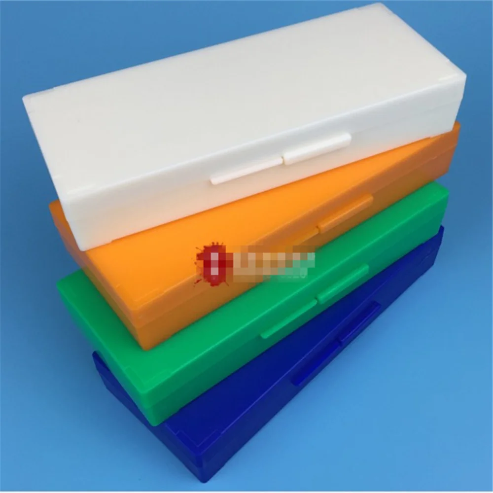 Orange  wihte blue green Plastic Shell 50 Slots Rectangular Microscope Glass Slide Box