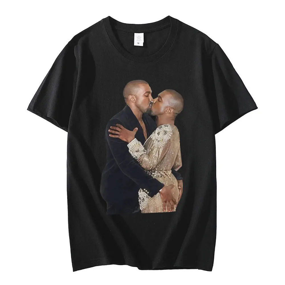 Rapper Kanye West Kissing T Shirt Retro Graphic T Shirts Cotton T-shirt Omari West Fans Lovers Men Women Hip Hop Oversized Tees