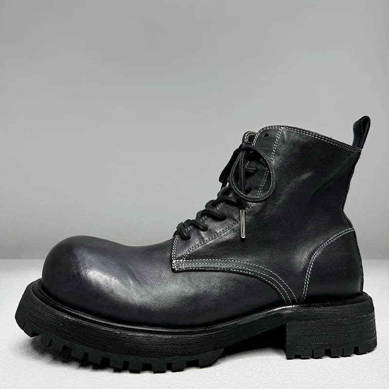 الأمريكية الرجعية غسلها جلد الحصان سميكة سوليد زيادة الأحذية الأحذية للذكور الحصان الجلد اليدوية Goodyear أحذية عالية الجودة الرجال #2