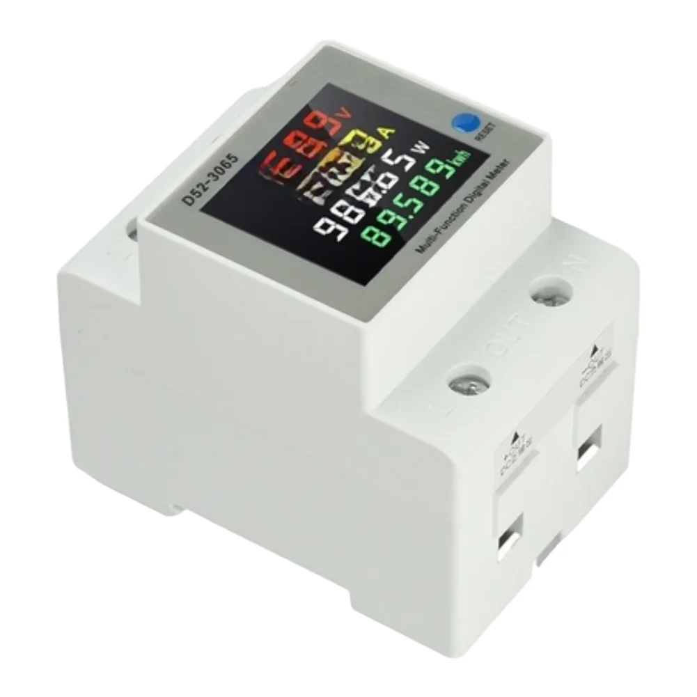 Rail-Mounted DC Energy Meter 63A Single Phase 4 Function LCD Display for DIN 35mm Rail 0-63A 14-600V DC Systems