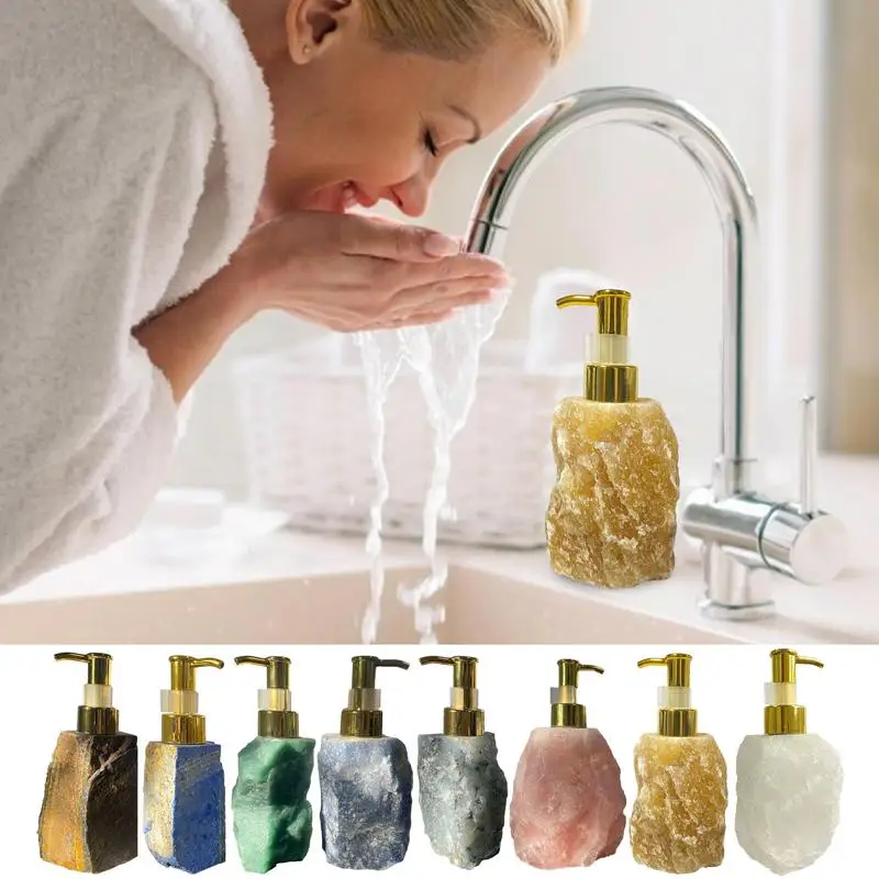 Shower Gel Bottles Press Natural Crystal Stone Press Type Lotion Dispenser Bathroom Countertop Shower Dispensers for Body Wash