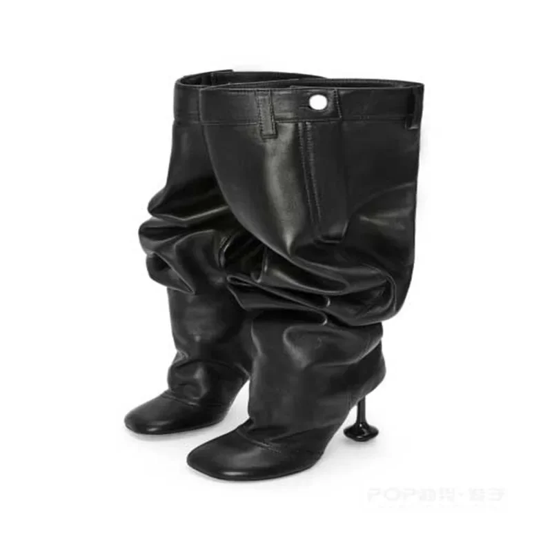 

Autumnand Winter New Square Head Thin Heel High Heel Irregular Heel Long Sleeve Boots Fashion Large Size Stacked Boots for Women