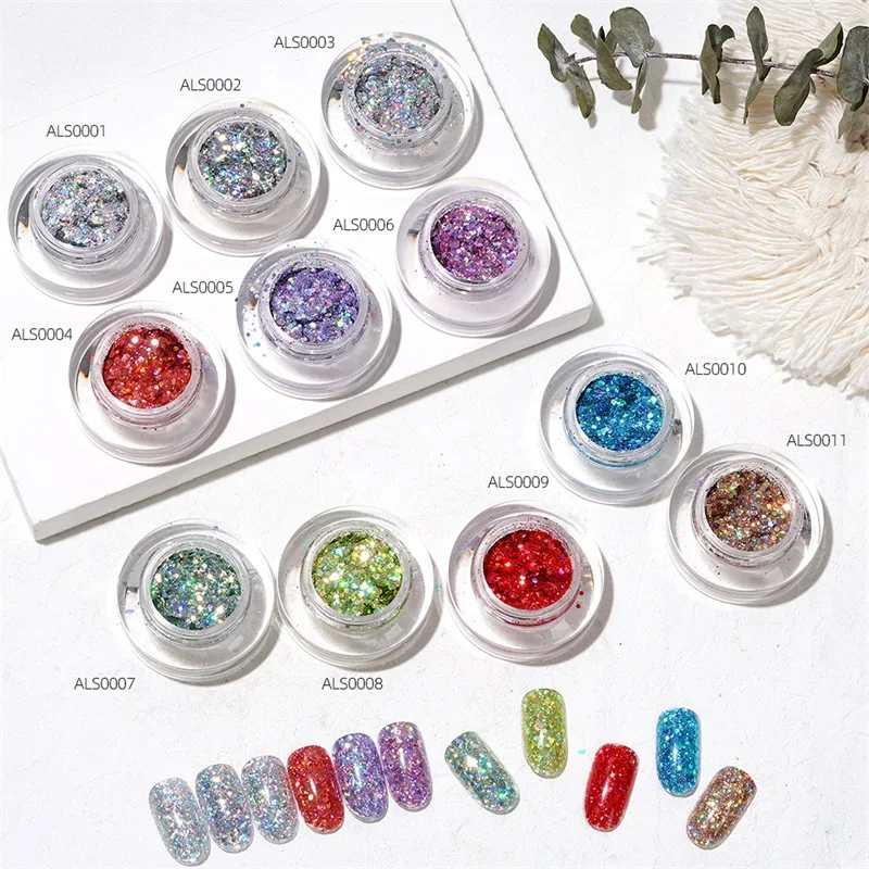 HNDO Sparkle Holographic Sequins Nail Art Glitter Powder for Nails Decoration Colorful Chunky Pieces Manicure Design Glitters