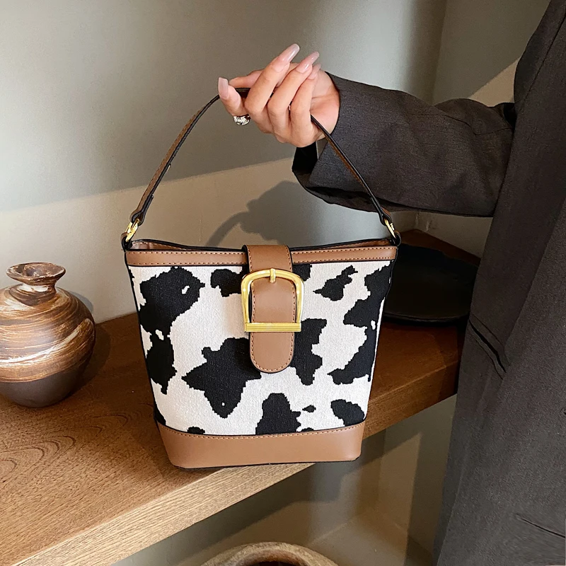 women tote bag Cow pattern handbag for women stylish winter women purse Girl crossbody shoulder bag female messenger Bucket bag