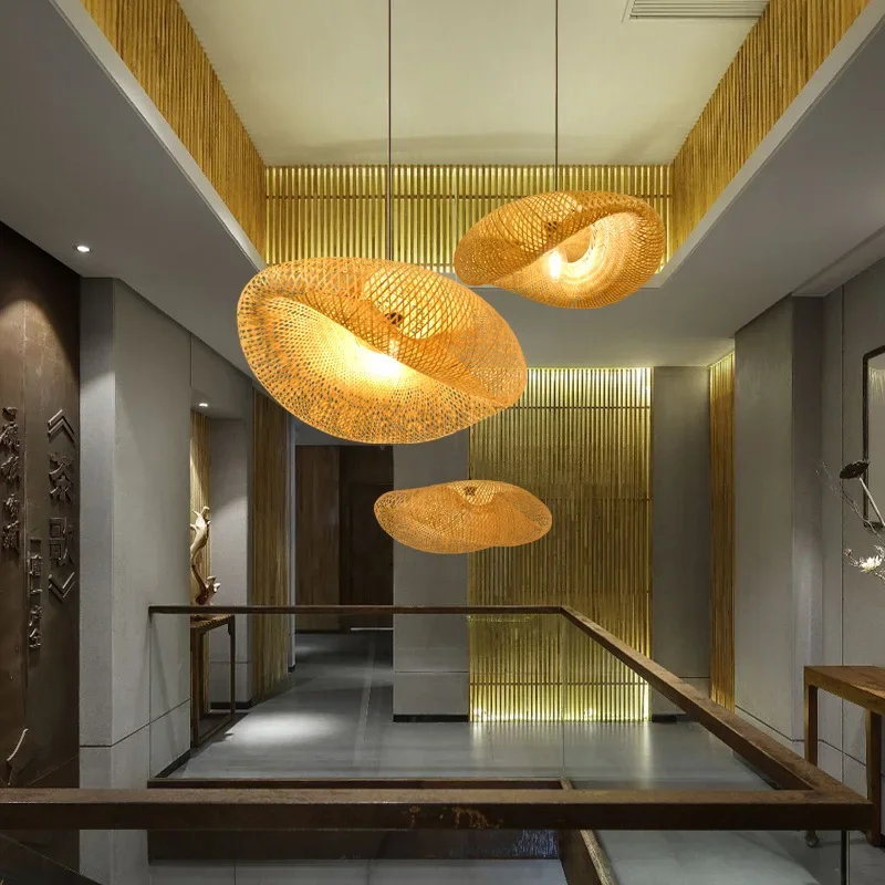 

Vintage Bamboo LED Pendant Lamp Ceiling Hanging Chandeliers Lighting