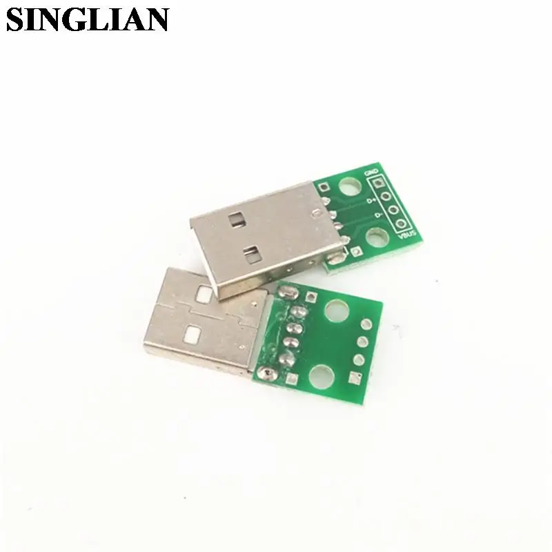 10pcs/Lot USB Male Head To Dip 2.54mm DIP 4P Turn DIP Adapter Board Already Welded Mobile Phone Power Data Line