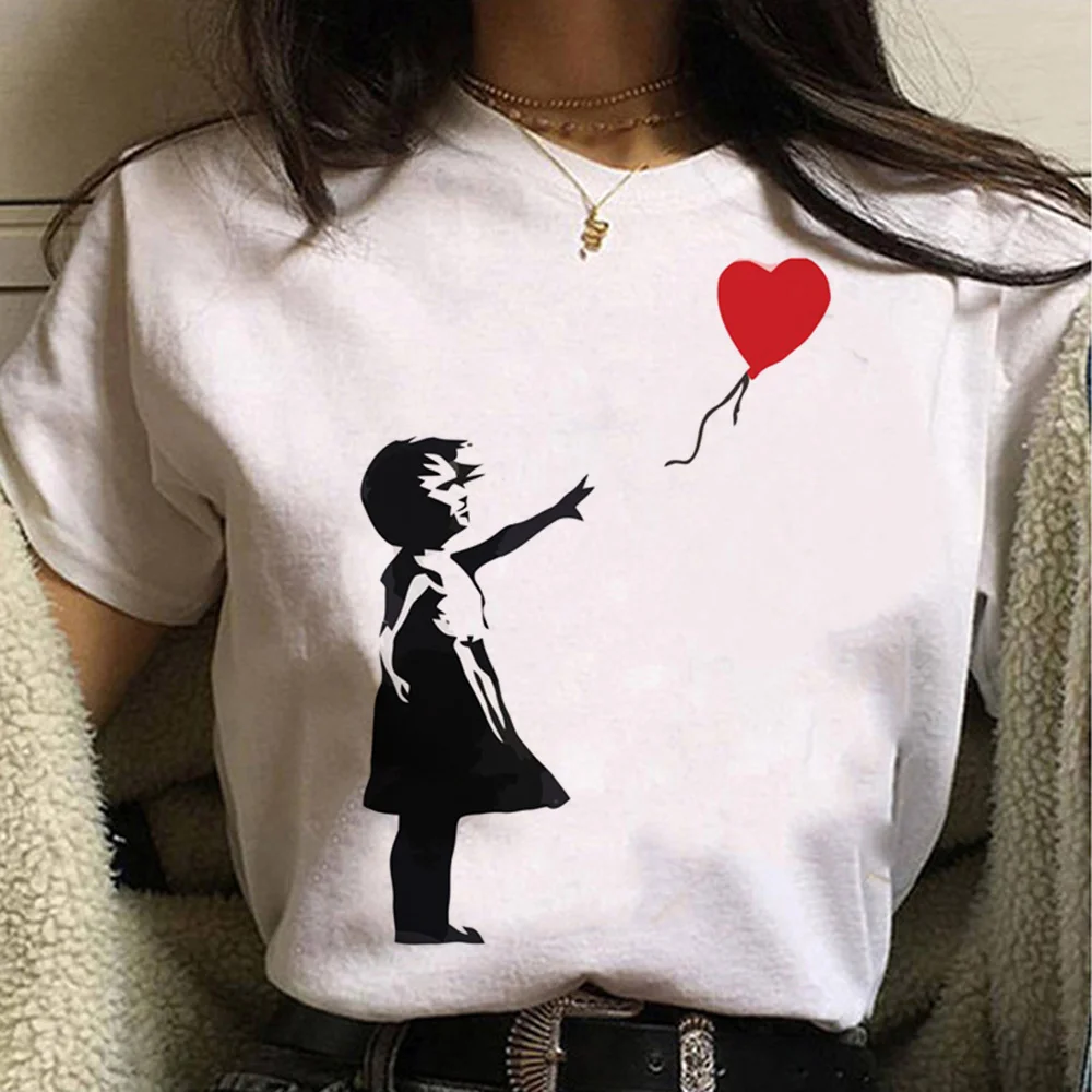 Banksy Girl with Balloon t shirt women manga comic anime tshirt girl manga designer anime clothing