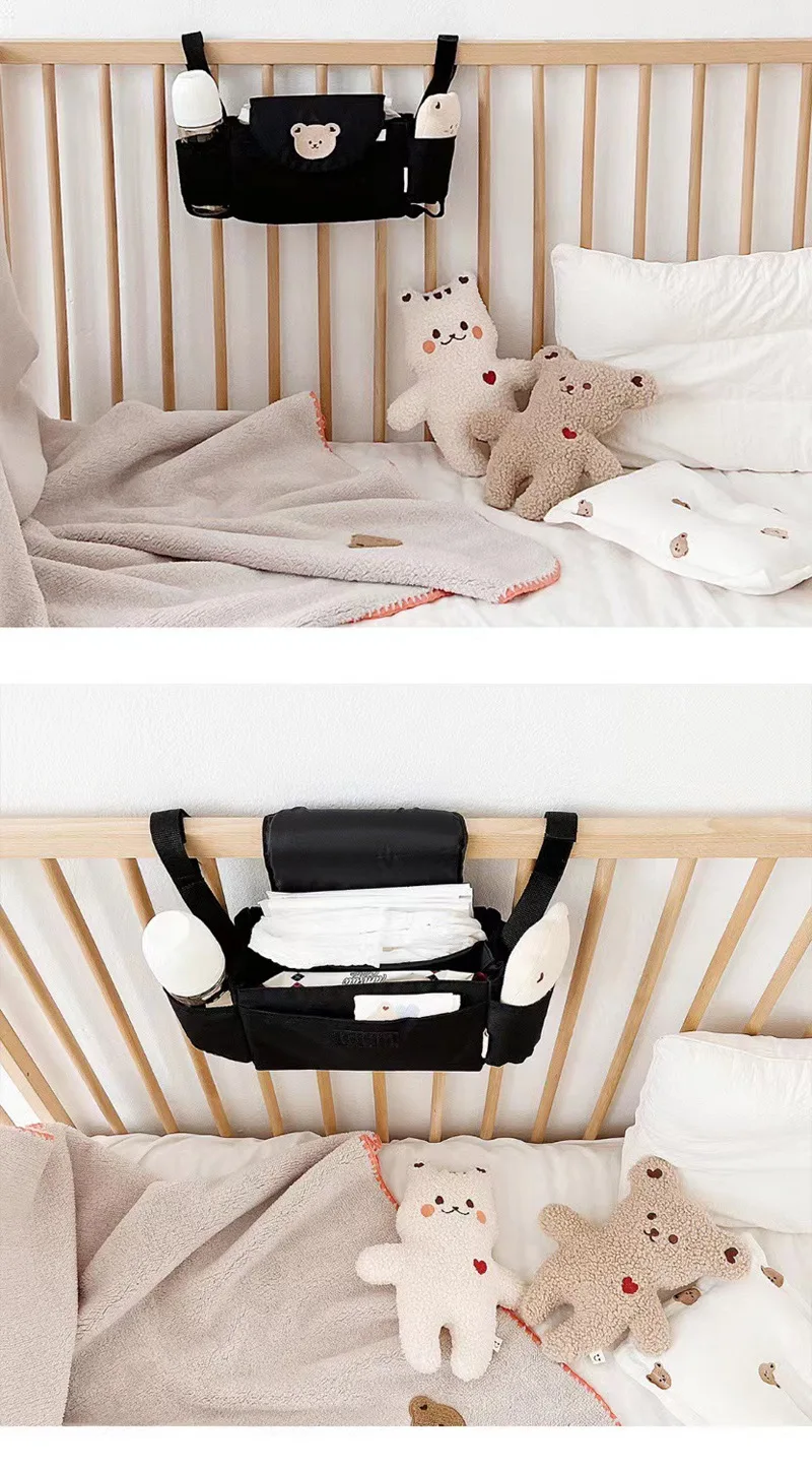 Baby stroller hanging bag cartoon bear storage bag Stroller basket hanging bag baby roller