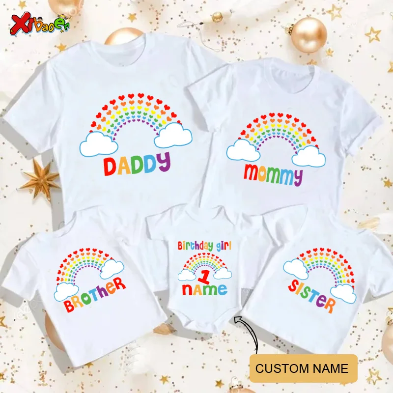 birthday present Outfits Mother Dad Rainbow Clothes Pink or Blue Letter Print T-shirts Big Brother Sister Print Custom T-shirts