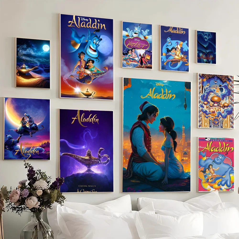 1PC Aladin And The Magic Lamp Poster Movie Sticky Poster Retro Kraft Paper Sticker DIY Room Bar Cafe Aesthetic Art Wall Painting