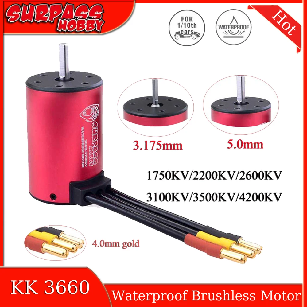 KK 3660 Waterproof Brushless Motor 1750/2200/2600/3100/3500KV 3.175/5.0mm for 1/8 1/10 RC Car Drift Racing Off-Road Truck Parts