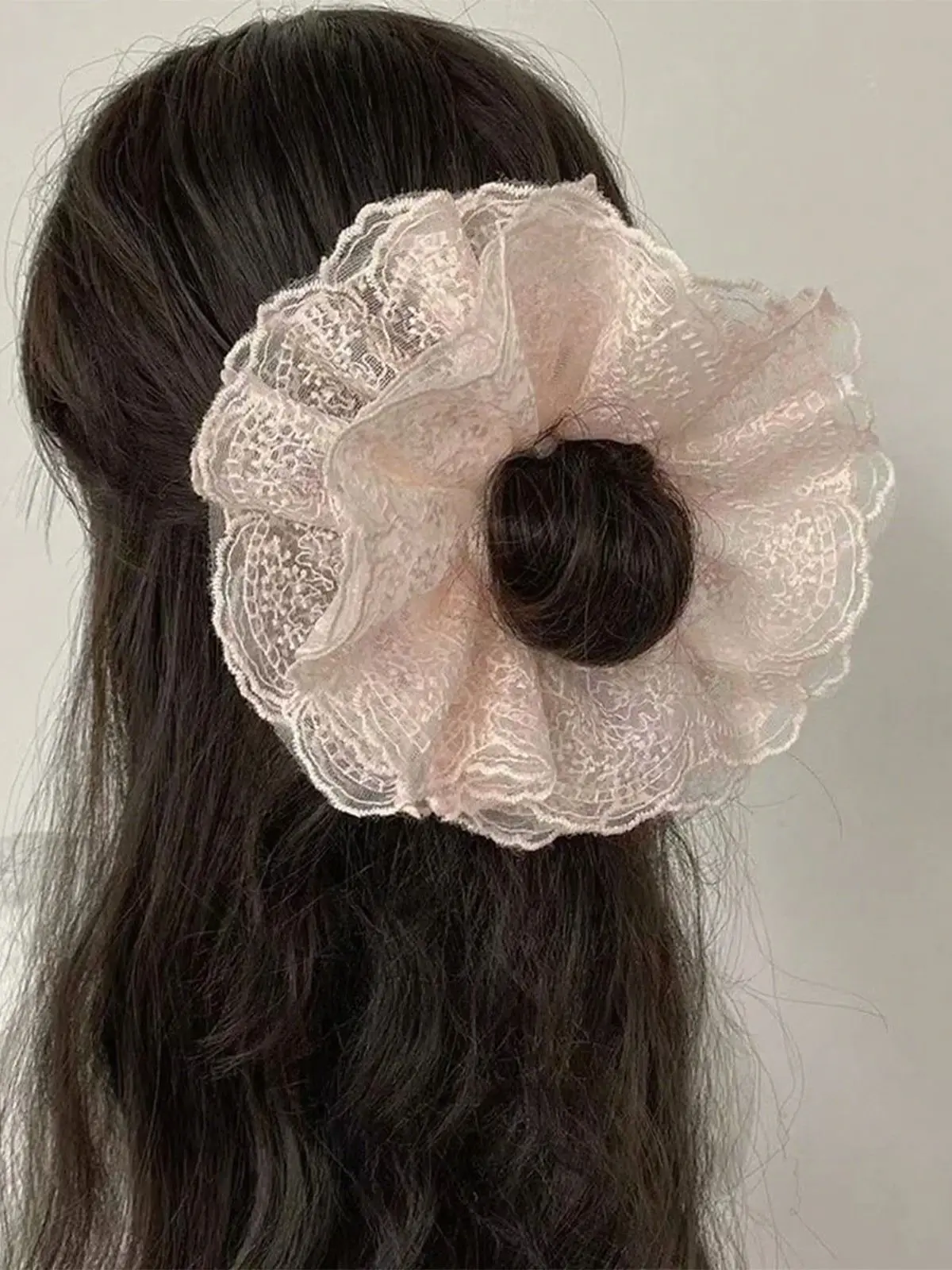 Chouchou en dentelle brodée, couleur unie, pour gros intestin, simple et doux, mode féminine, boule polyvalente, accessoires pour cheveux