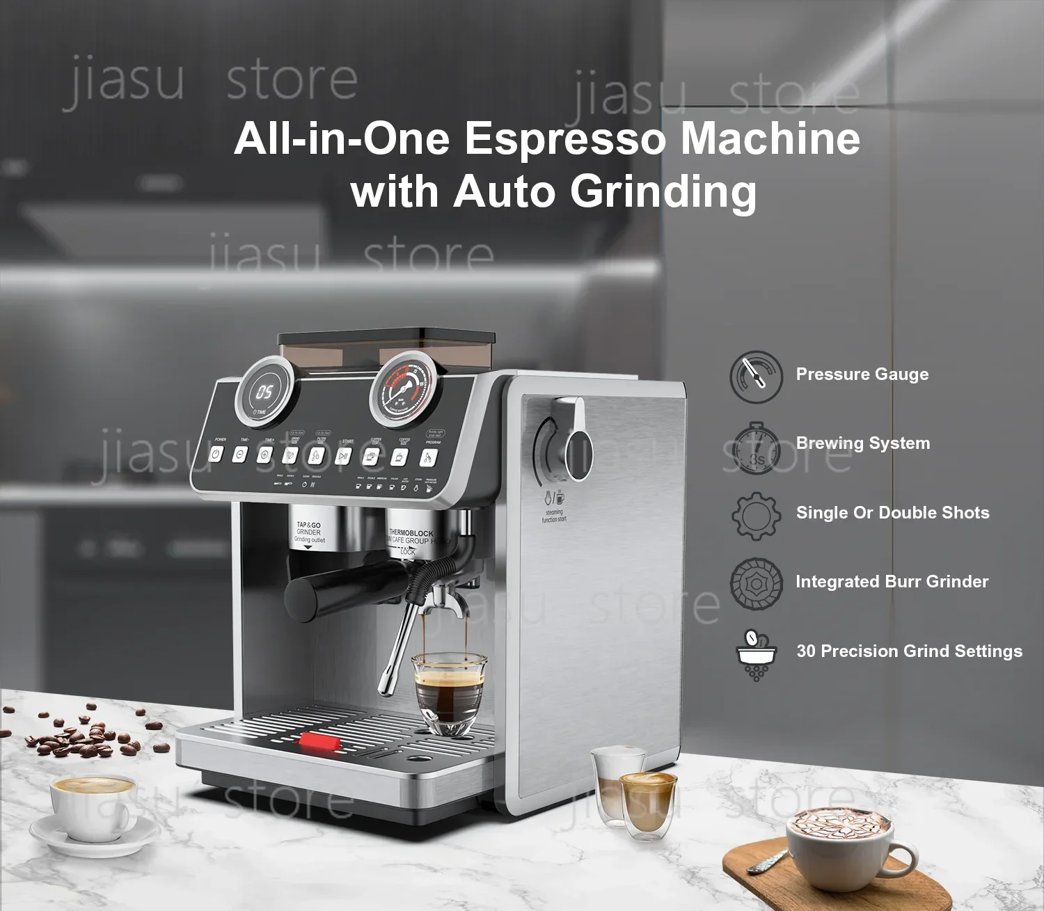 Best Custom Dual Boiler Espresso Machine with 2.7L Water Tank Multifunctional Coffee Maker Stainless Steel Grinder for Hotels