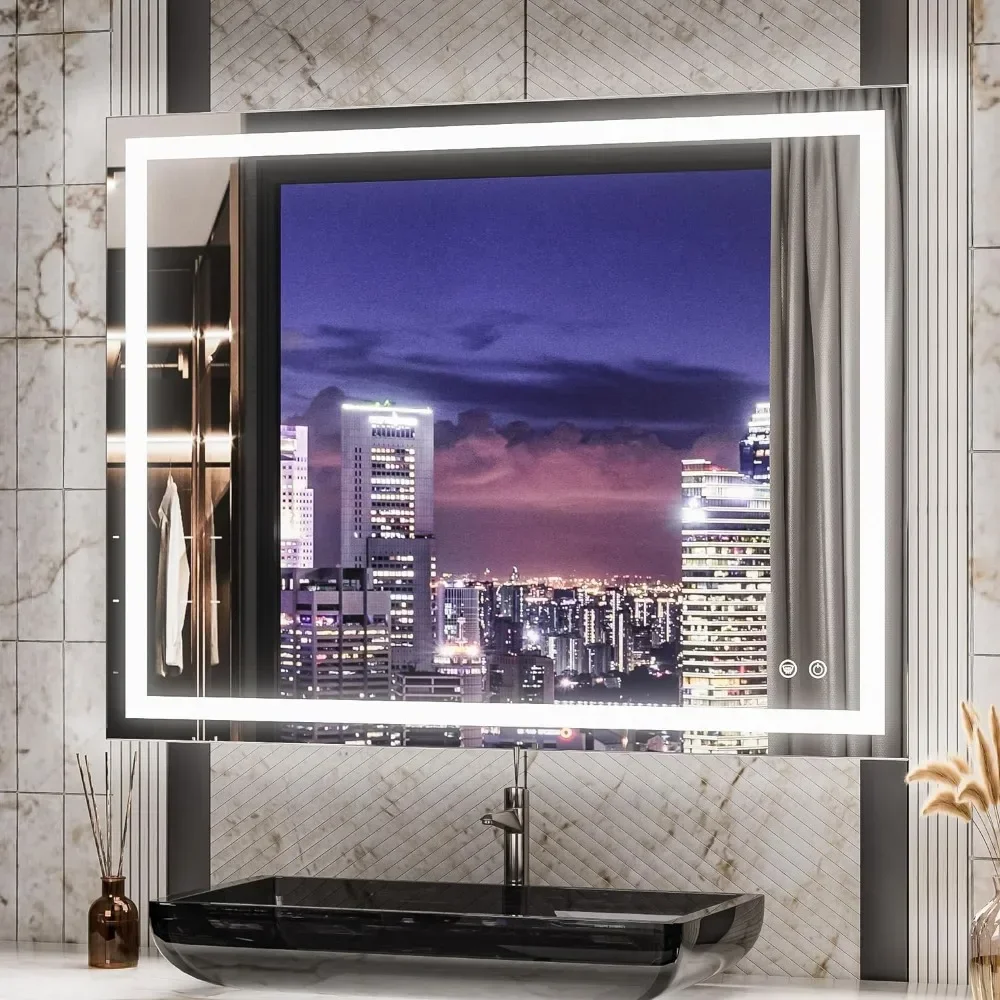 LED Mirror for Bathroom 42 x 32 Vanity Mirror with Light Dimmable,Anti Fog Wall Mounted(Horizontal/Vertical)