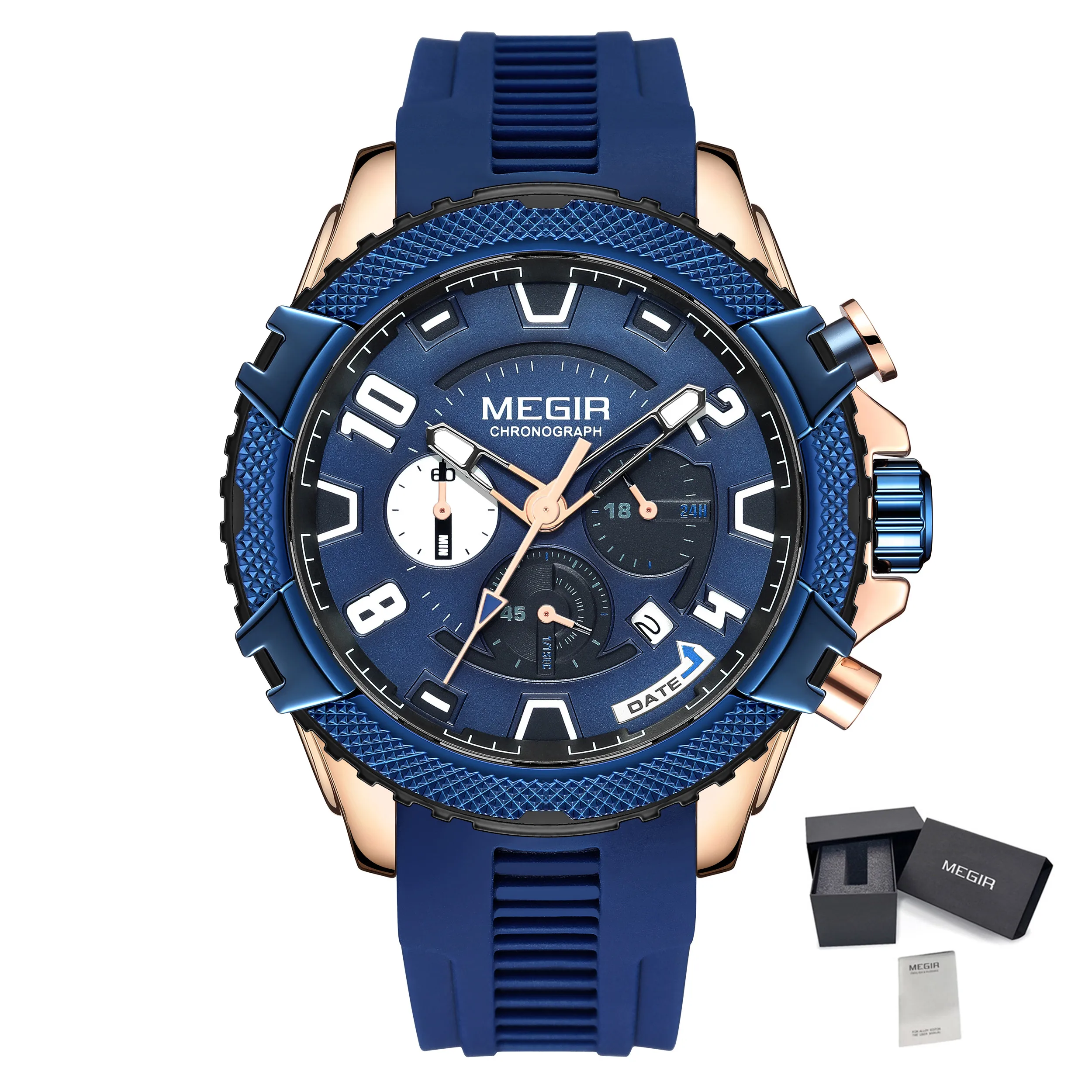 MEGIR Men's Watches Fashion Sport Chronograph Waterproof Calendar Military Quartz Wristwatch Clock 24-hour Reloj Hombre 2200