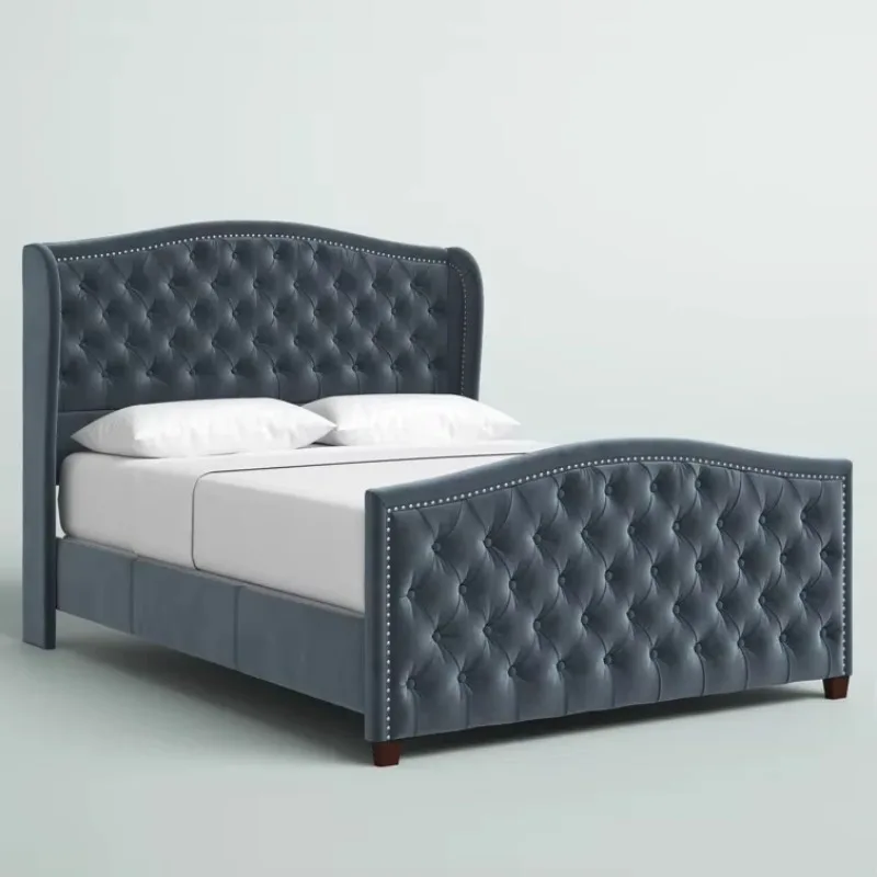 ^Modern Upholstered Velvet Wingback Soft Bed with Storage and Tufted Design Plastic Frame UK Market 2025