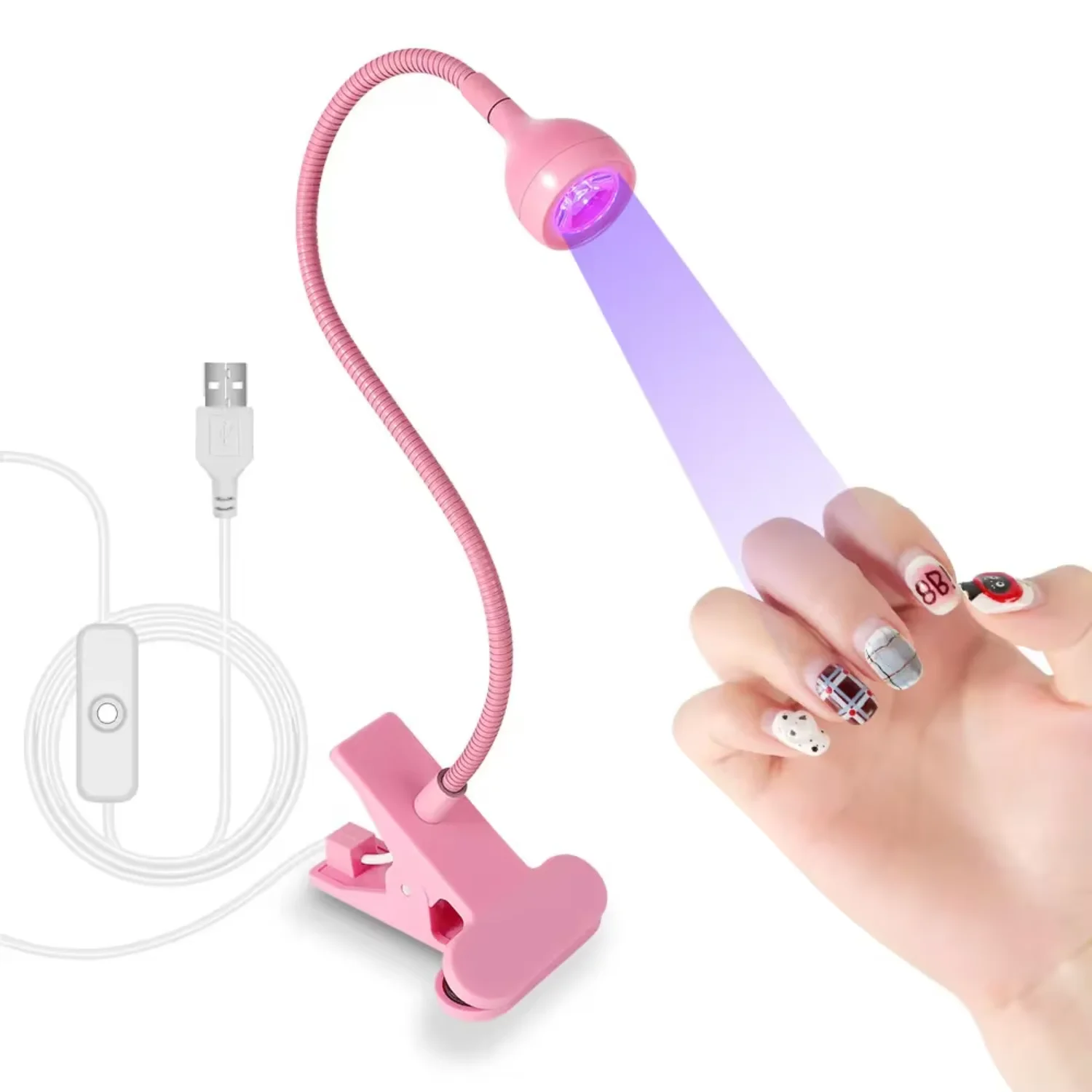 UV LED Lighting for Nails Polish Dry Lamp, Flexible Clip-on-desk Clip, Mini USB Portable Nail Dryper,