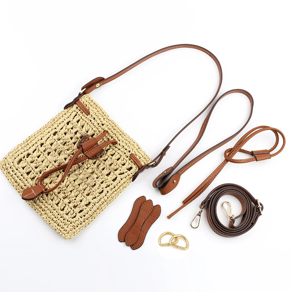 DIY Knitting szydełkowa torebka Tote torby z paskiem na ramię akcesoria ręcznie tkany materiał ze skóry PU uchwyty do toreb i części toreb