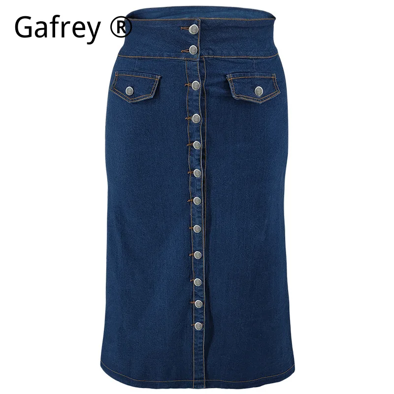 Plus Size High Waist Button Front Denim Jean Skirt Decorative Pocket Casual Loose Fit A Line Midi Oversize Jean Skirt 2026 New view 5