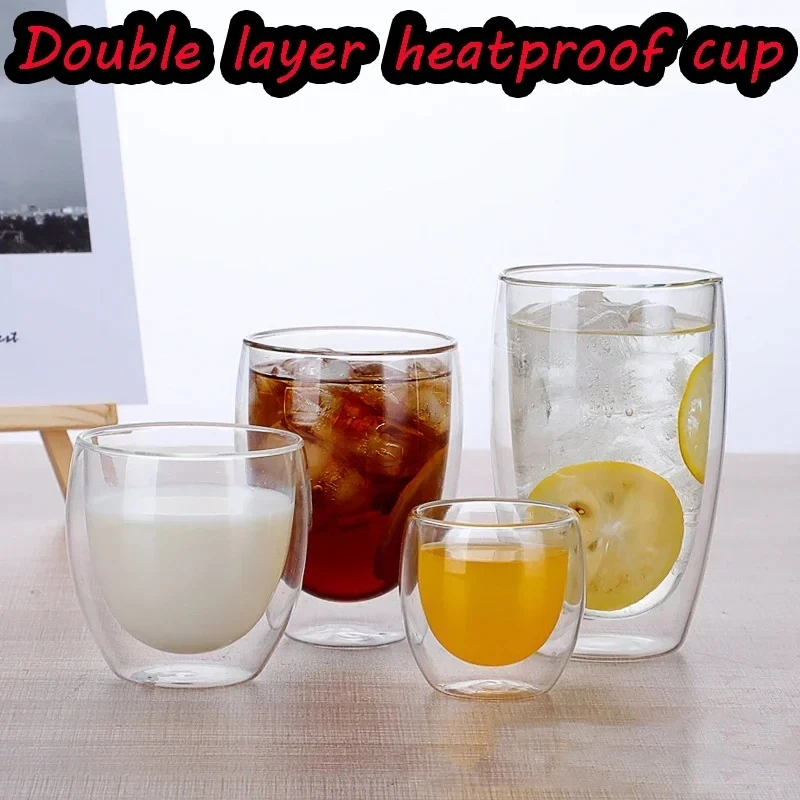 80ml-650ml Double Insulated Glass Coffee Cup Milk Cup Creative Healthy Cold Drink Transparent Glass Double Layer Heat Resistant