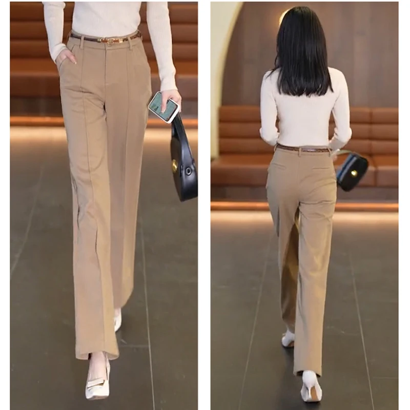 Spring And Summer 2024 New Narrow Wide-leg Pants Women With High Waist And Loose Slim Casual Straight Solid Color Casual Pants