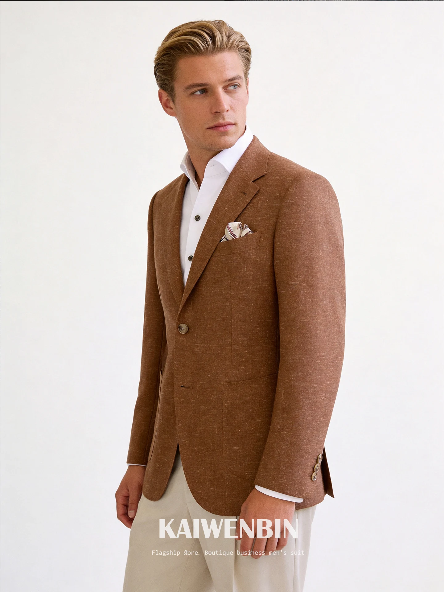 Men's Orange Red Linen Suit Jacket