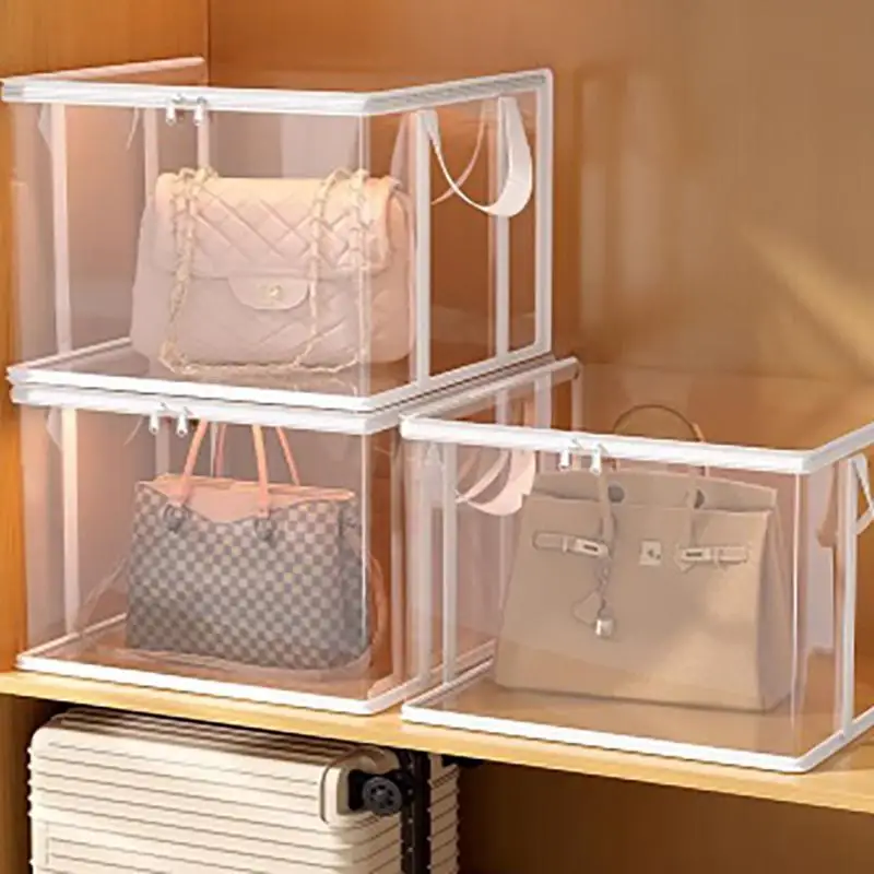 Large Square Storage Box Black White Frame Heavy-Duty PVC Transparent Organizer Bin Multi-Purpose Container No Tear Stack Fit