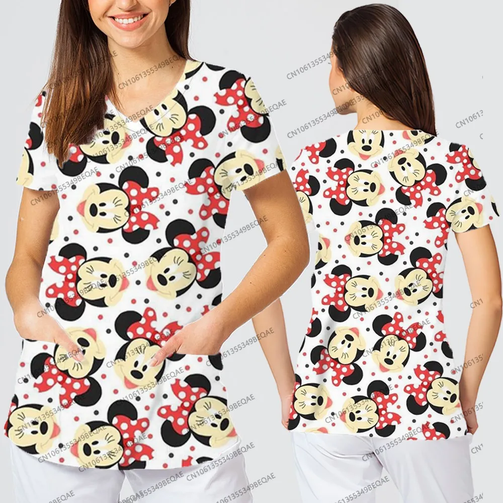 Disney Odzież damska dla pań Kieszonkowe topy casualowe Lato 2025 Trend Dekolt w szpic Śmieszne koszulki Wygodna odzież w stylu Y2k
