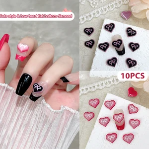 10PCS 3D Bow Heart Nail Charms Jewelry Resin Nail Art Decoration Supplies Parts Sparkly Love Manicure Accessories