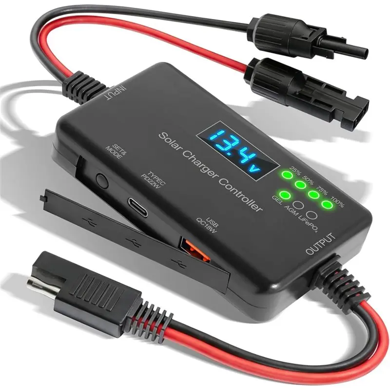 NEW HOT In Stock-Solar Charge Controller 12V 20A, Solar Panel Charge Controller With Type-C And USB Output For Solar Panel And G