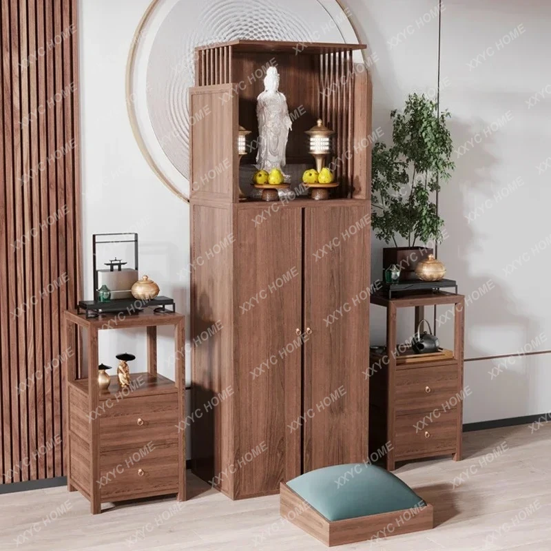 X-S Household Buddha Cabinet North   Black Walnut God Cabinet Solid Wood with Door Offering Table  Incense Case HG