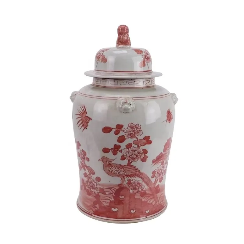 Porcelain hand-painted antique flower and bird pattern home decoration ceramic ginger jar with lid