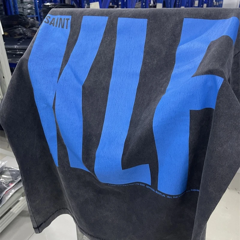Klf Printing Saint Michael T-Shirts Men Women 1：1 High Quality Oversized Black Washed T-shirt Top Tees