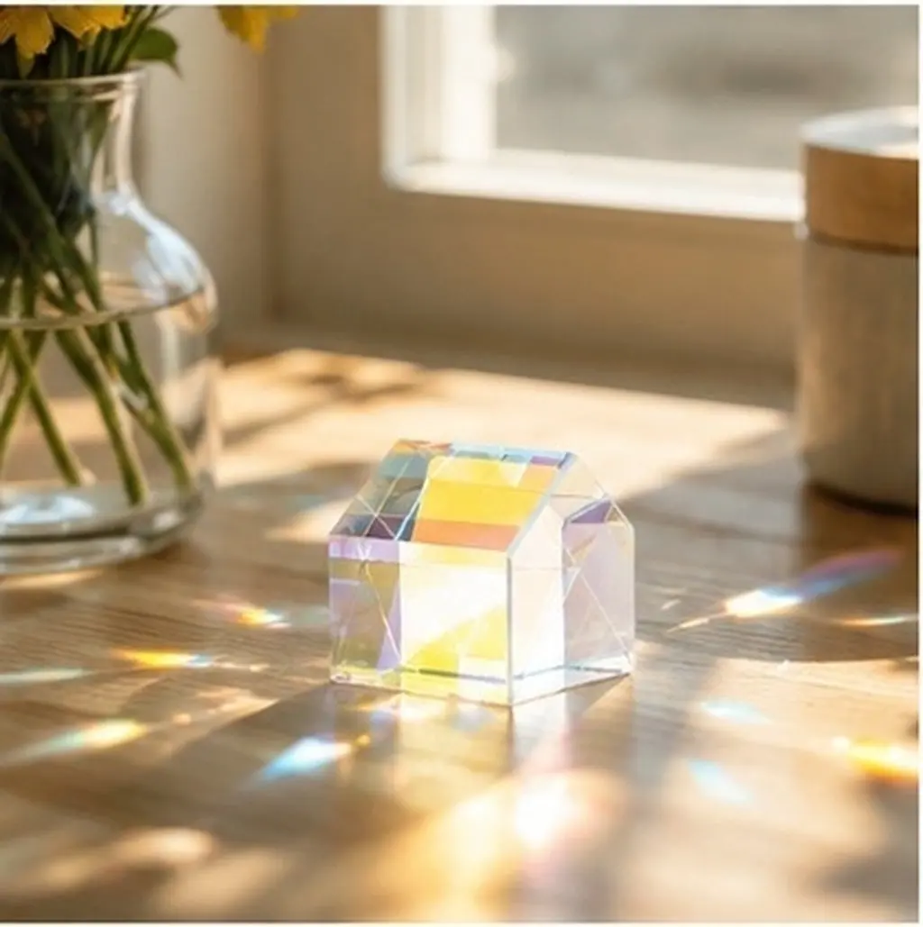 1Set Sun Prism Cube Glass Electroplated Color Refraction Unique Optical Prism Decorative Home Office Desk Sunlight Rainbow