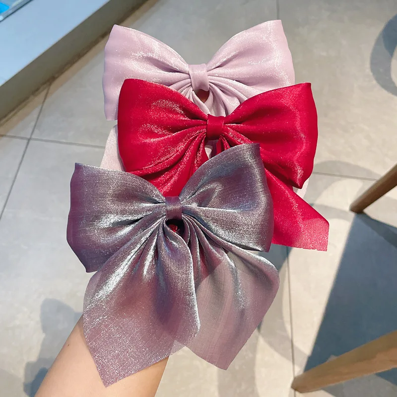 Girls pink Big Hair Bow Ties Hair Clips Satin Two Layer Bow for Women Bowknot Hairpins Trendy Hairpin Girl Hair Accessory