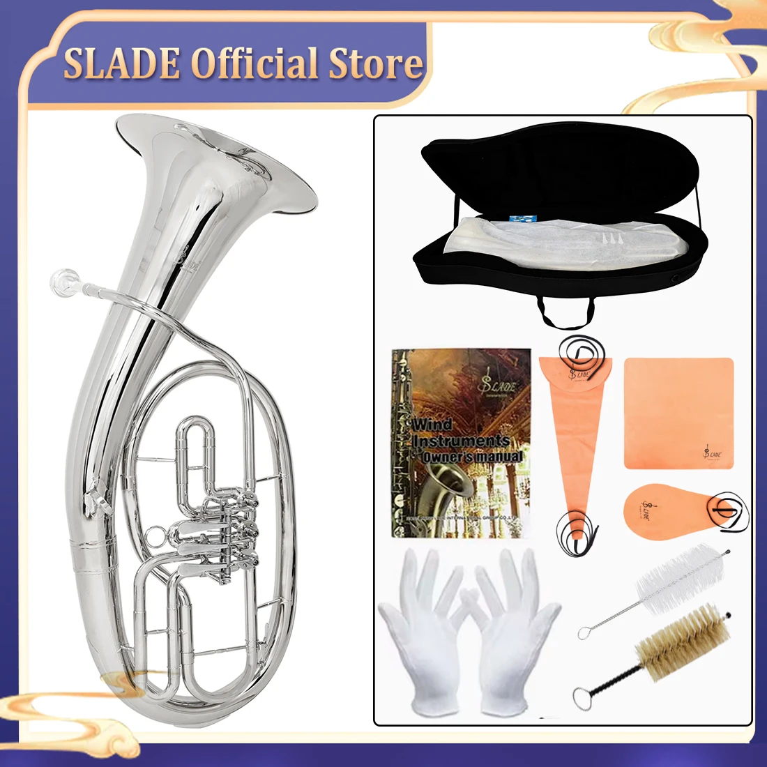 SLADE LDT900S 3 Key Flat Key Tenor Silver Brass Body 3 Key Flat Key Tenor Horn  Brass Instrument with Case Gloves Straps Parts
