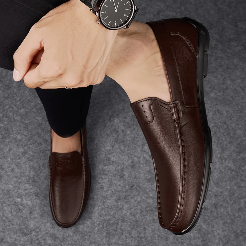 Classic Brand Men's Genuine Leather Casual Shoes Soft Sole Comfortable Flat Bottom Loafers High-quality Business Shoes for Men‘s - Image 2